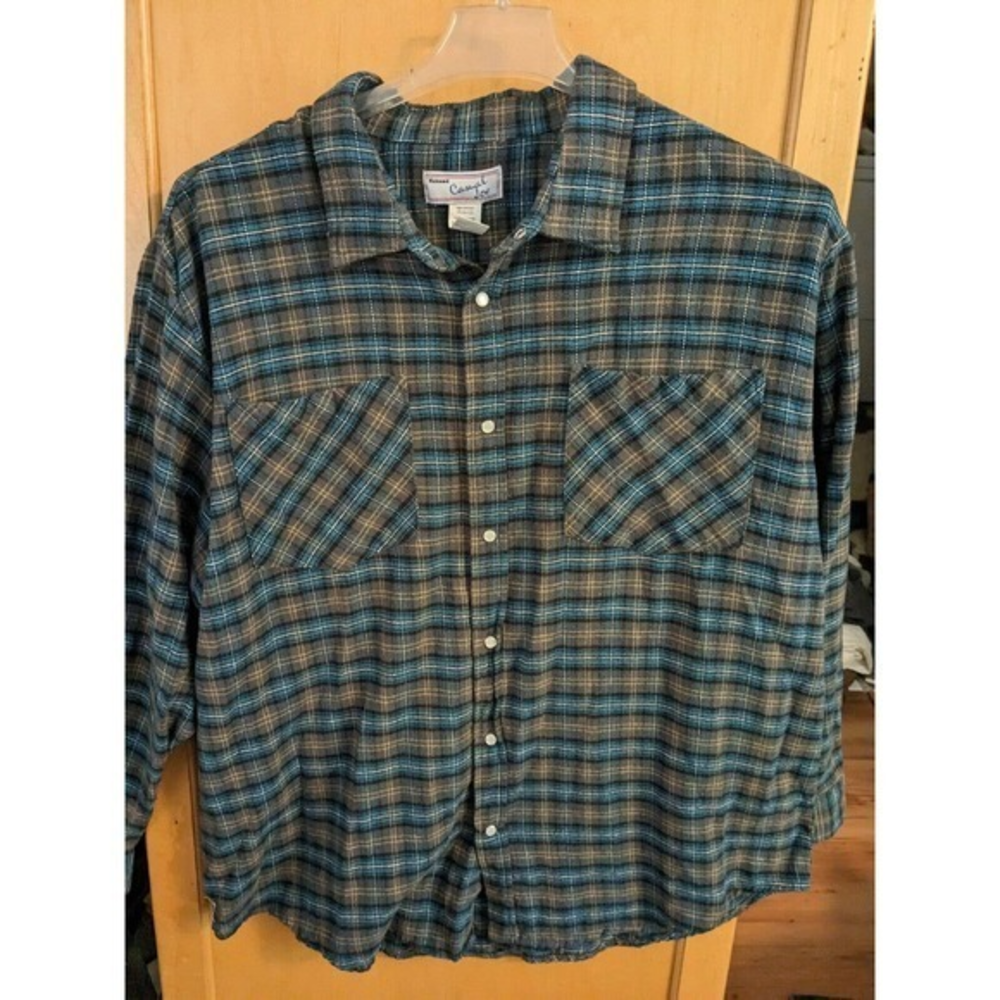 Vintage Haband Camel Joe Shirt Mens XL‎ Blue Brown Plaid Button Down Western